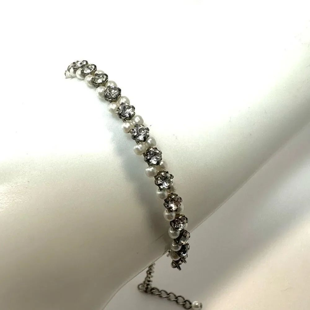Silver tone faux pearl and rhinestone bracelet